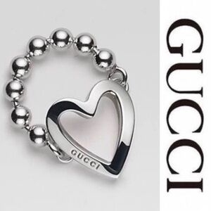Gucci Silver Heart Beaded Toggle Ring